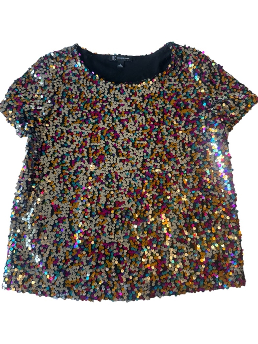 ✨ INC International Concepts Multicolor Sequin Blouse – Size M – EUC ✨